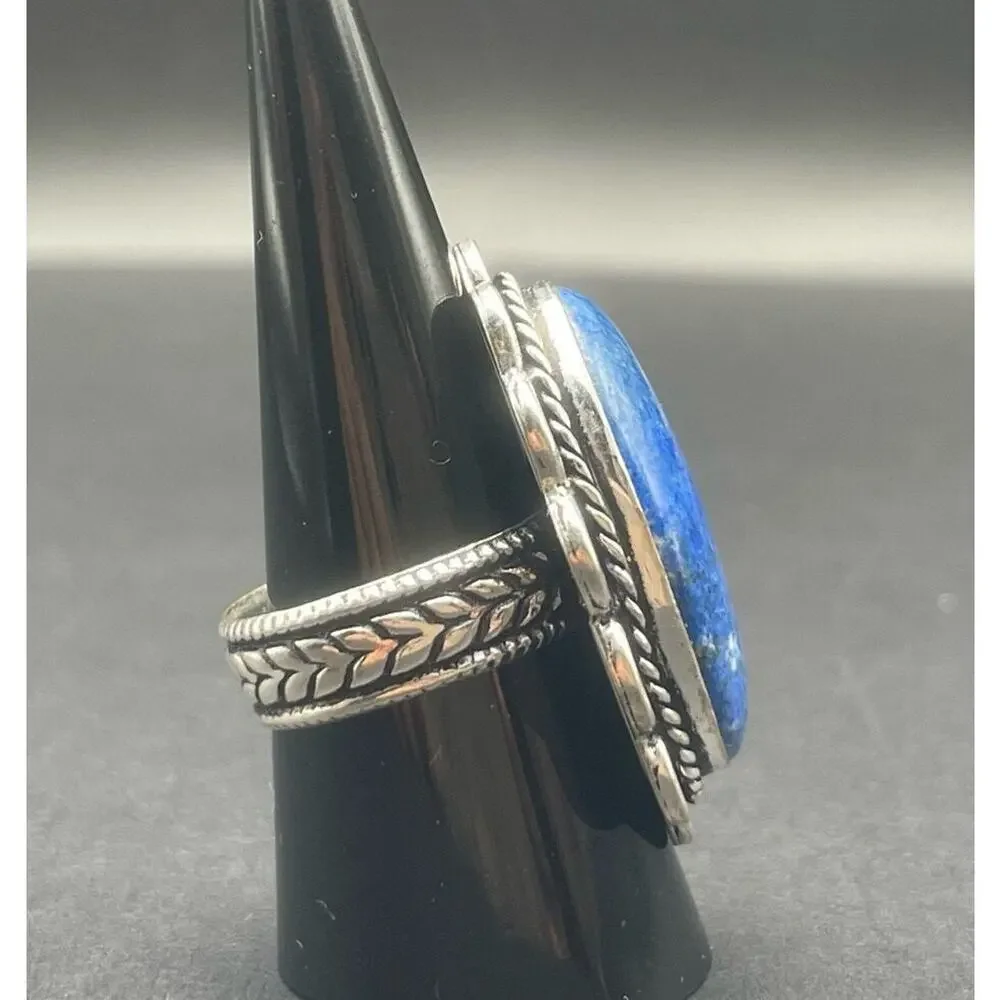 Sterling Silver Blue Oval Sodalite Ring Size 9.25 Bali Style Stamped 925 13.7 gr